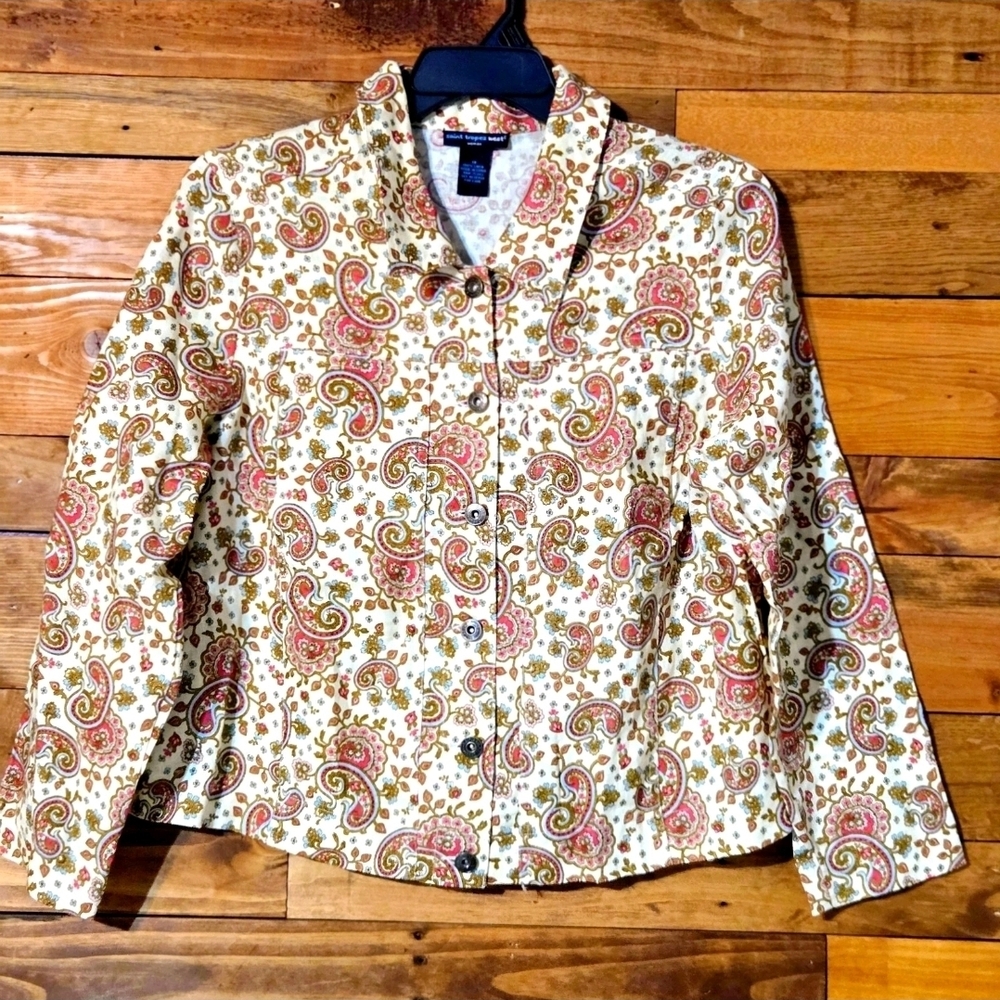100% Linen 1X Paisley Shacket Blouse Cottagecore Plus Size Top Boho Chic